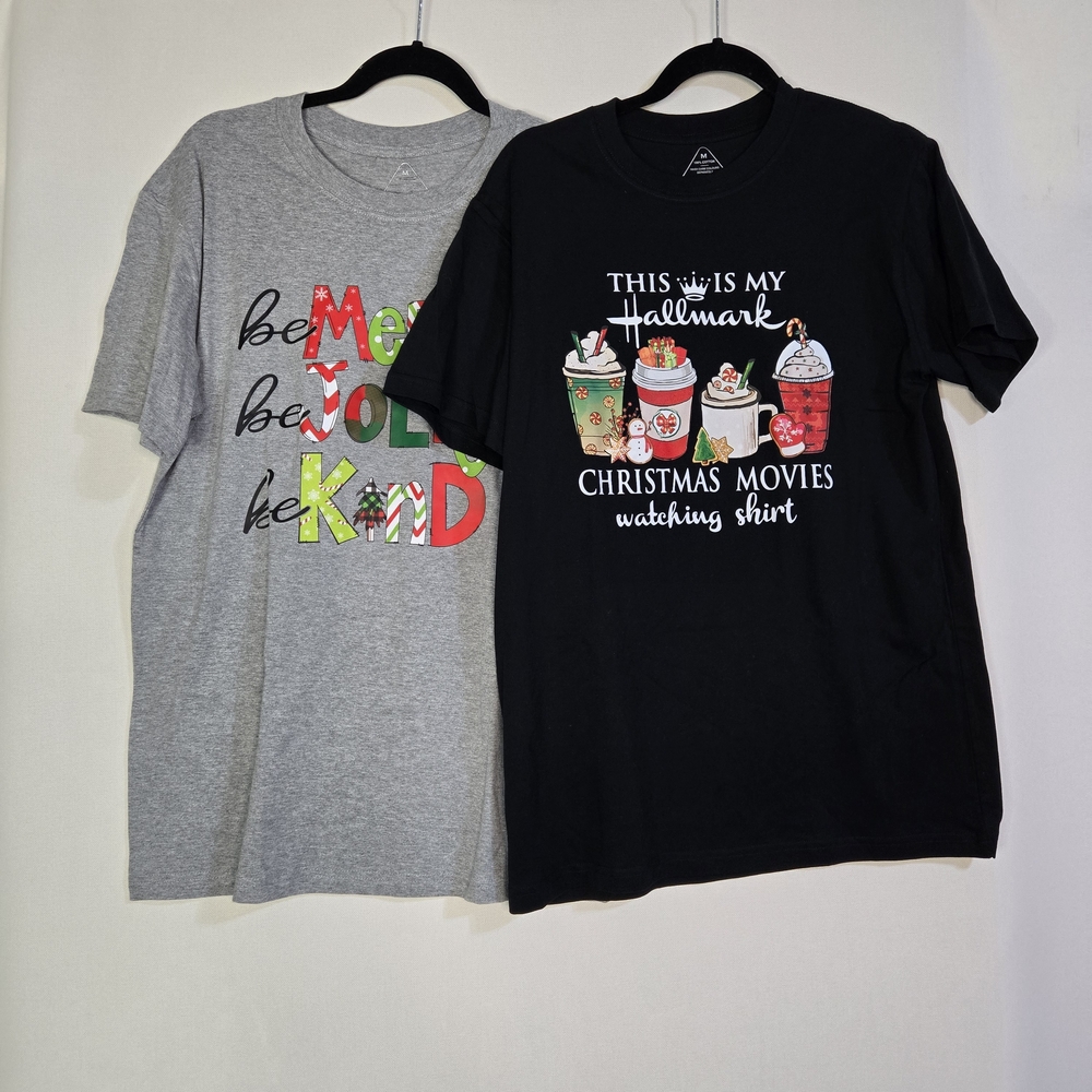 Hallmark Womens Size M Set Of 2 Graphic Holiday T-Shirts NWOT